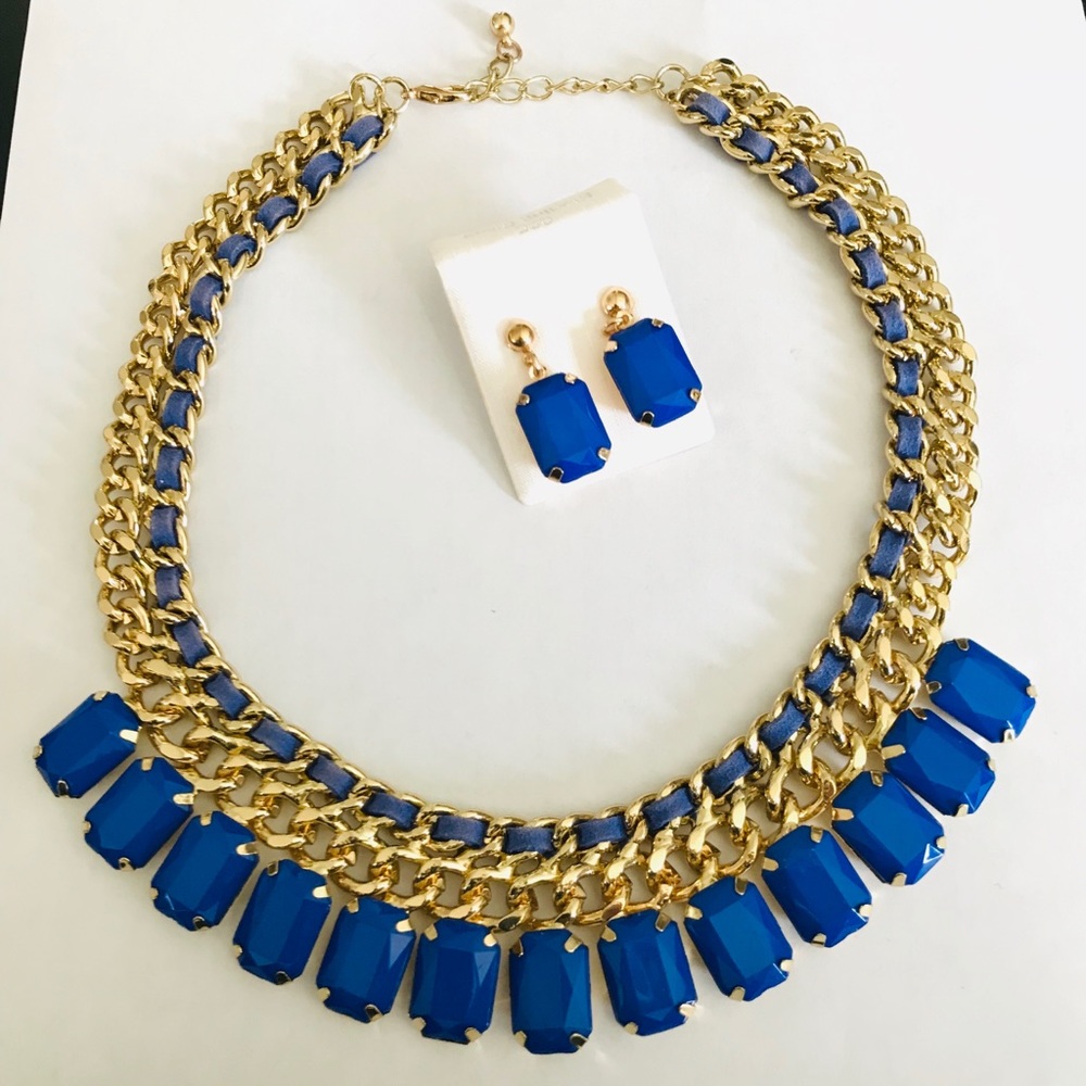 Large multi-strand gem necklace and earrings
